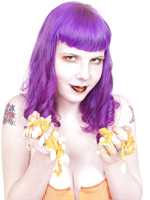 Purple-haired big boob goth inserts